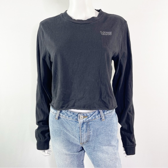 Vans Black Long Sleeve Crop T-Shirt Women's Size XL Wolf Graphic Back Skater - Picture 3 of 9